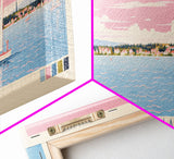 Chautauqua Lake New York Framed Canvas Print, Pop Art Panoramic Travel Poster, Midcentury Modern, Wall Art, Scenic Nature Painting, Bedroom Decor, Living Room Art