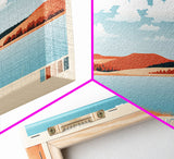 Cheney Reservoir Kansas Framed Canvas Print, Midcentury Modern Panoramic Wall Art, Living Room Decor, Pop Art, Travel Poster Art, Scenic Nature Painting, Lake House Decor