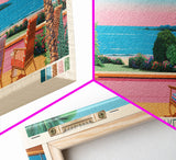 Christine Lake New Hamphire Framed Canvas Print, Pop Art Panoramic Travel Poster, Midcentury Modern, Wall Art, Scenic Nature Painting, Bedroom Decor, Living Room Art