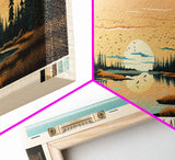 Cormorant Lake Manitoba Framed Canvas Print, Pop Art Panoramic Travel Poster, Midcentury Modern, Wall Art, Scenic Nature Painting, Bedroom Decor, Living Room Art