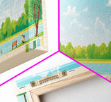 Crab Orchard Lake Illinois Framed Canvas Print, Midcentury Modern Panoramic Wall Art, Living Room Decor, Pop Art, Travel Poster Art, Scenic Nature Painting, Lake House Decor