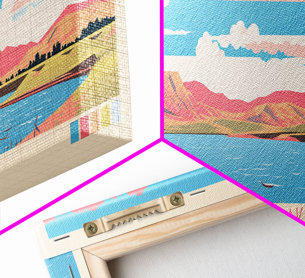 Fort Peck Lake Montana Framed Canvas Print, Panoramic Wall Art, Midcentury Modern, Pop Art, Bedroom Decor, Travel Poster, Nature Art, Artistic Decor