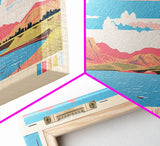 Fort Peck Lake Montana Framed Canvas Print, Panoramic Wall Art, Midcentury Modern, Pop Art, Bedroom Decor, Travel Poster, Nature Art, Artistic Decor