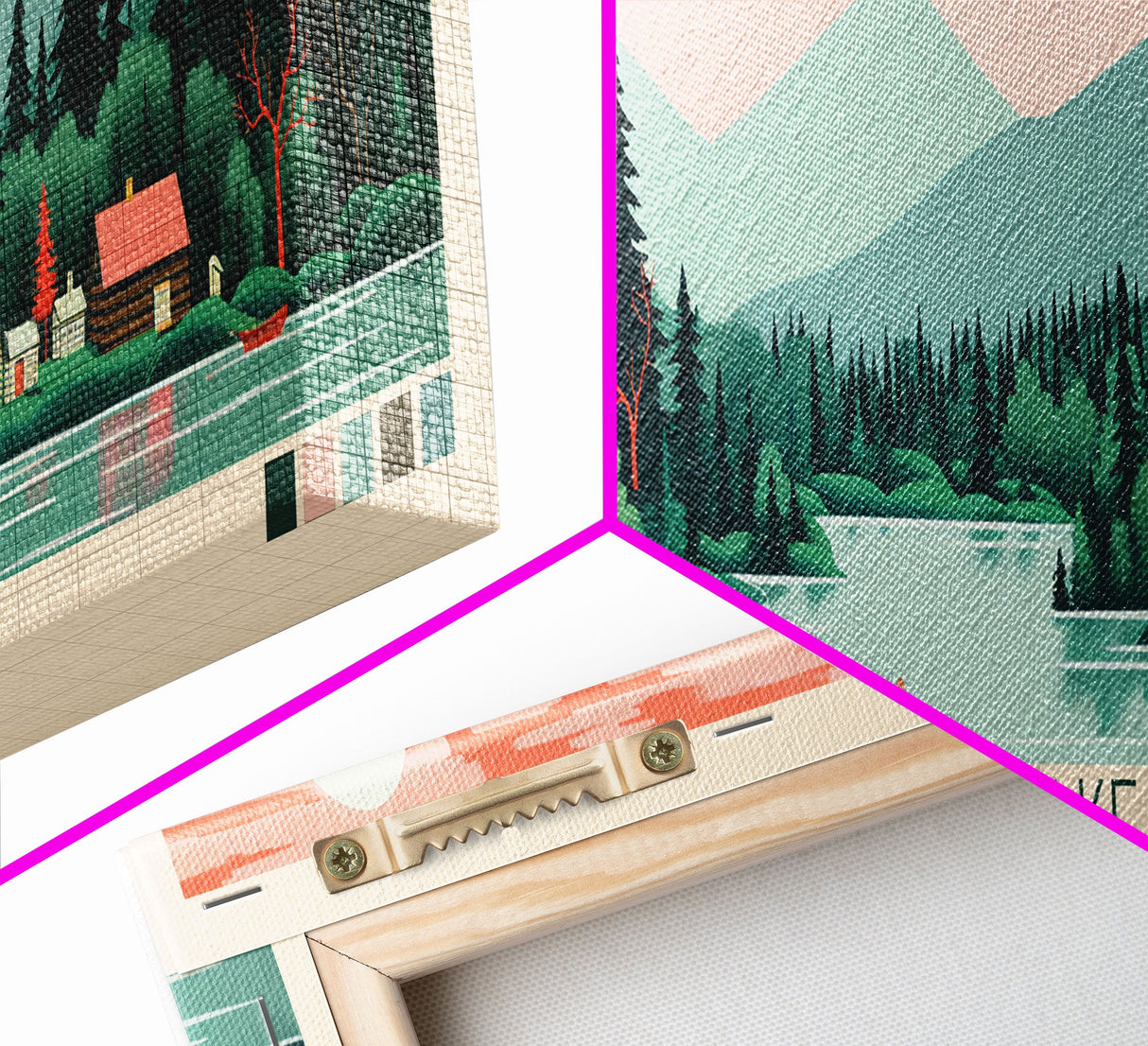 Griffith Lake Vermont2 Framed Canvas Print, Panoramic Art, Midcentury Modern, Pop Art, Bedroom Decor, Travel Poster, Artistic Decor, Home Decor