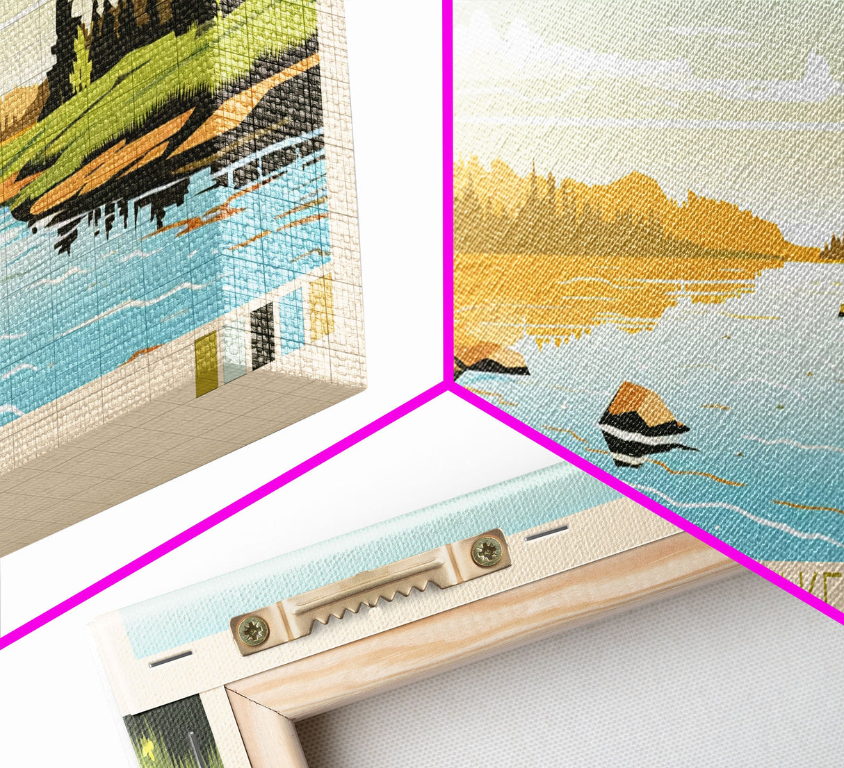 Horton Lake Northwest Territories Framed Canvas Print, Panoramic Art, Midcentury Modern, Pop Art, Living Room Decor, Travel Poster, Lake House Decor