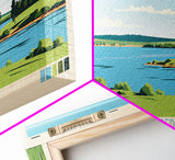 Jamestown Reservoir North Dakota Framed Canvas Print, Panoramic Art, Midcentury Modern, Pop Art, Living Room Decor, Travel Poster, Artistic Home Decor