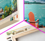 Jordan Pond Maine Framed Canvas Print, Panoramic Wall Art, Midcentury Modern, Pop Art, Bedroom Decor, Travel Poster, Artistic Home Decor