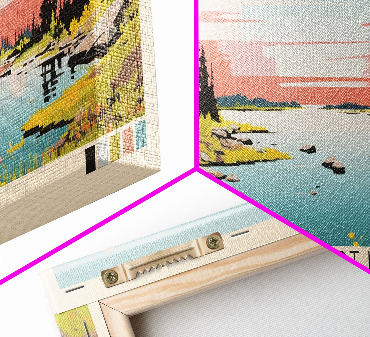 Lac Belot Northwest Territories Framed Canvas Print, Panoramic Wall Art, Midcentury Modern, Pop Art, Lake House Art, Travel Poster, Living Room Decor