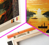 Lac Des Bois Northwest Territories Framed Canvas Print, Panoramic Art, Midcentury Modern, Pop Art, Living Room Wall Art, Travel Poster, Lake House Decor