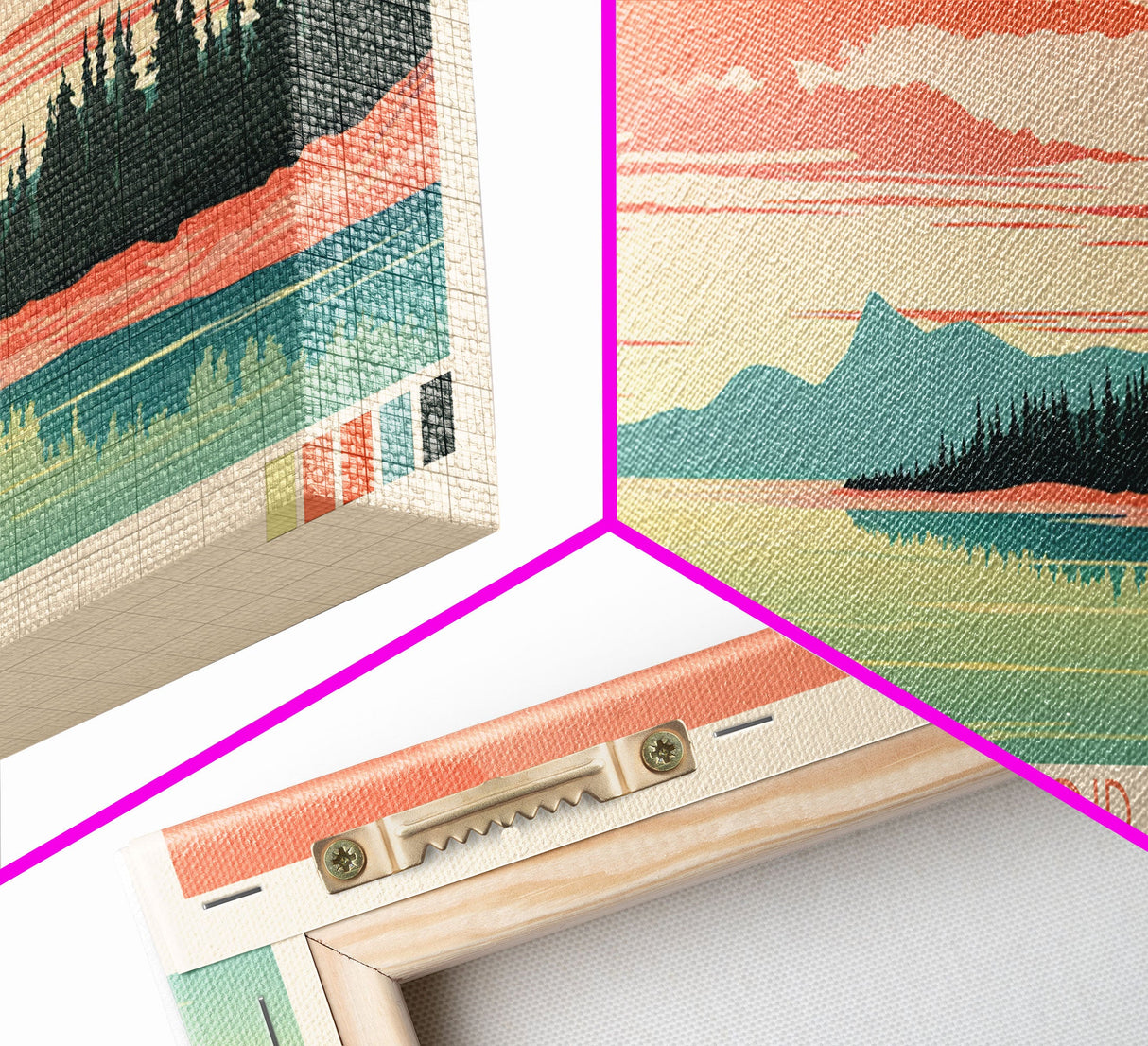 Lac Maunoir Northwest Territories Framed Canvas Print, Panoramic Art, Midcentury Modern, Pop Art, Living Room Wall Art, Travel Poster, Lake House Decor