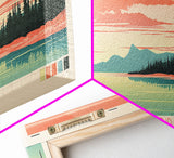 Lac Maunoir Northwest Territories Framed Canvas Print, Panoramic Art, Midcentury Modern, Pop Art, Living Room Wall Art, Travel Poster, Lake House Decor