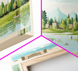 Lake Ashmere Massachusetts Framed Canvas Print, Panoramic Art, Midcentury Modern, Pop Art, Living Room Wall Art, Travel Poster, Lake House Decor