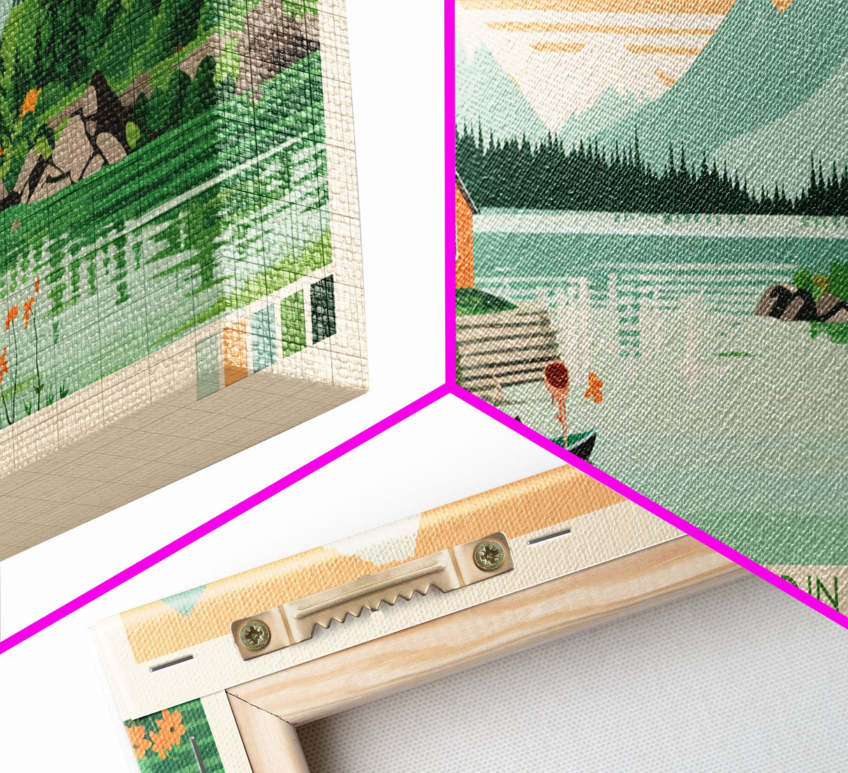 Lake Grandin Northwest Territories Framed Canvas Print, Panoramic Art, Midcentury Modern, Pop Art, Living Room Wall Art, Travel Poster, Lake House Decor