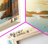 Lake Mattamuskeet North Carolina Framed Canvas Print, Panoramic Wall Art, Midcentury Modern, Pop Art, Bedroom Art, Travel Poster, Lake House Decor