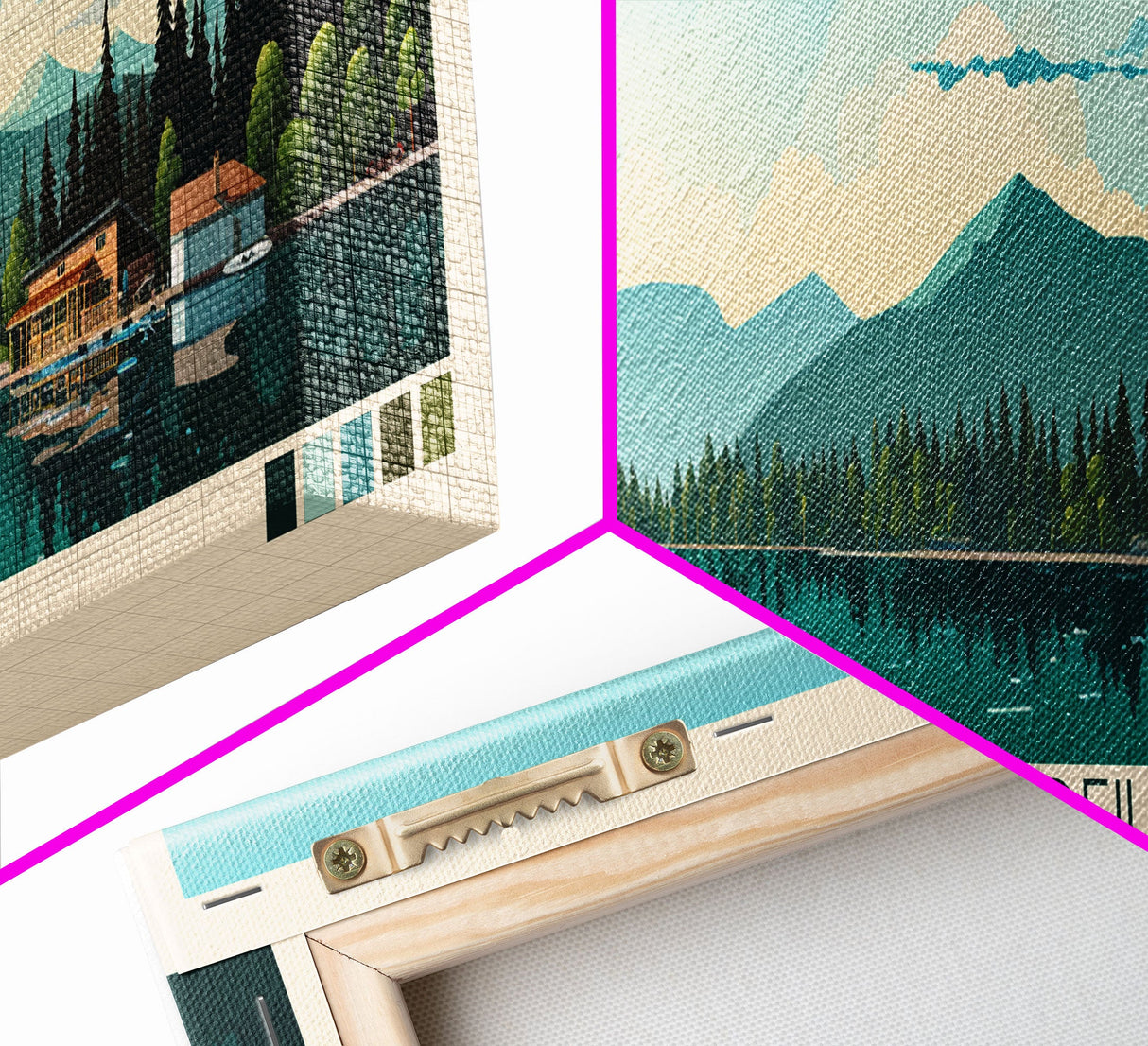 Lake Pend Oreille Idaho Framed Canvas Print, Panoramic Wall Art, Midcentury Modern, Pop Art, Living Room Decor, Travel Poster, Lake House Art