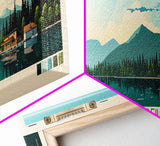 Lake Pend Oreille Idaho Framed Canvas Print, Panoramic Wall Art, Midcentury Modern, Pop Art, Living Room Decor, Travel Poster, Lake House Art