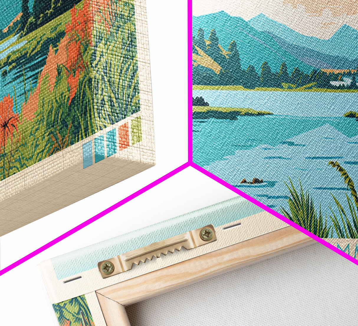 Lake Sonoma California Framed Canvas Print, Panoramic Wall Art, Midcentury Modern, Pop Art, Living Room Decor, Travel Poster, Lake House Art