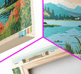 Lake Sonoma California Framed Canvas Print, Panoramic Wall Art, Midcentury Modern, Pop Art, Living Room Decor, Travel Poster, Lake House Art