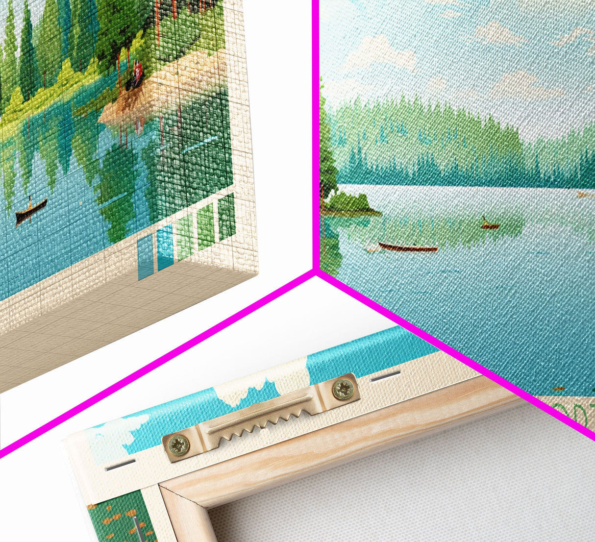 Lake Wentworth, New Hampshire Panoramic Wall Art Framed Canvas Print, Midcentury Modern, Pop Art, Home Decor, Travel Poster, Living Room Art