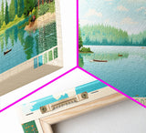 Lake Wentworth, New Hampshire Panoramic Wall Art Framed Canvas Print, Midcentury Modern, Pop Art, Home Decor, Travel Poster, Living Room Art