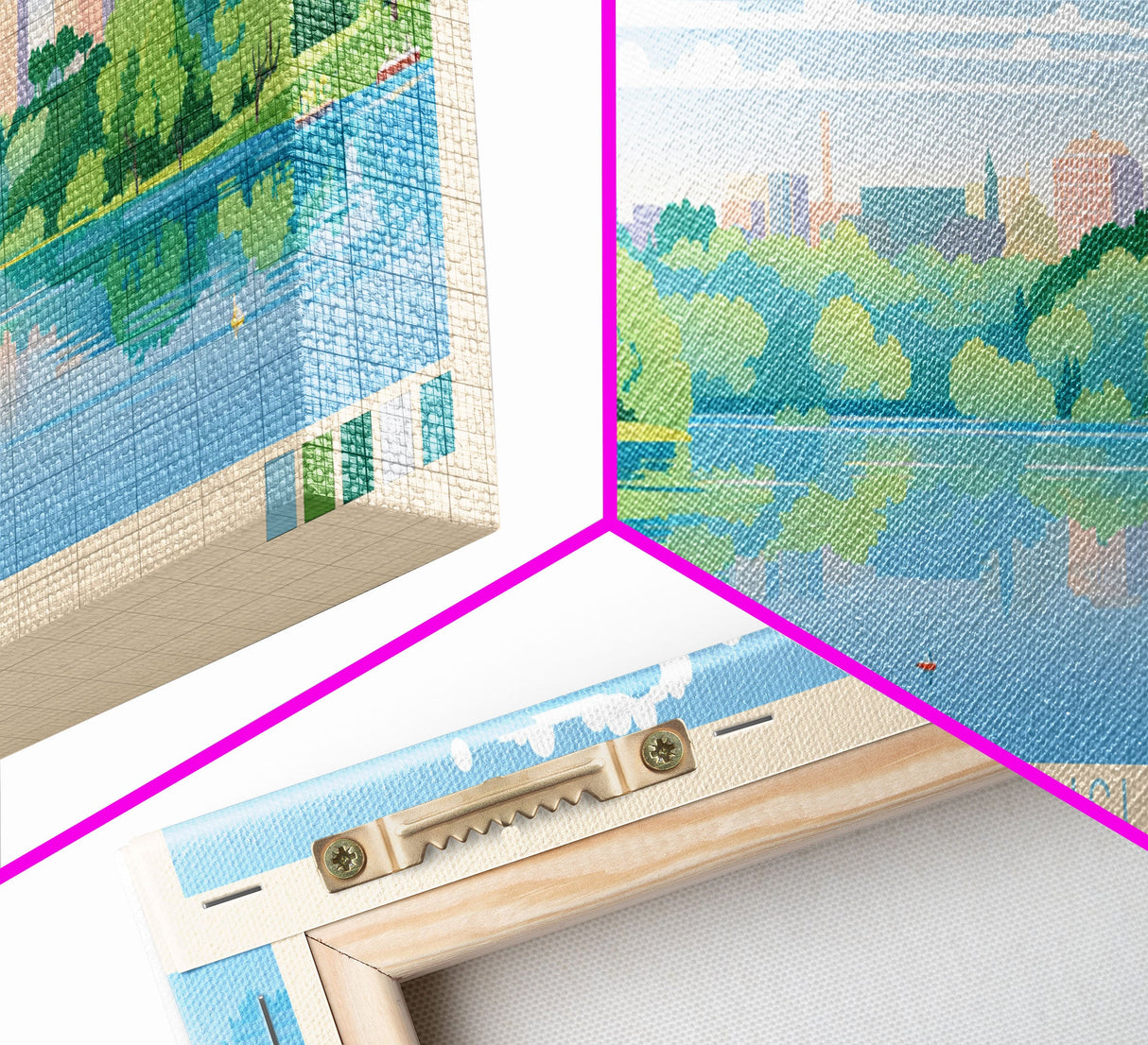 Lake of the Isles Minneapolis Framed Canvas Print, Panoramic Wall Art, Midcentury Modern, Pop Art, Living Room Decor, Travel Poster, Lake House Art