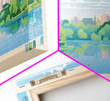 Lake of the Isles Minneapolis Framed Canvas Print, Panoramic Wall Art, Midcentury Modern, Pop Art, Living Room Decor, Travel Poster, Lake House Art