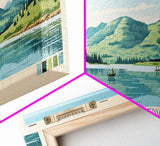 Palisades Reservoir, Idaho Framed Canvas Print, Panoramic Wall Art, Midcentury Modern, Pop Art, Home Decor, Travel Poster, Living Room Art