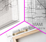 Miami City Map, Florida Map, Map Art, Minimalist Wall Art, Wall Art, Canvas Art, Miami Wall Art, F1 Wall Art, Gift For Couple, Boys Room Art