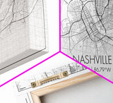 Nashville City Map, Tennessee Map, Map Art, Minimalist Wall Art, Wall Art, Canvas Art, Music Lover Gift, Country Décor, Landscape Wall Art