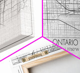 Ontario City Map, California Art, Map Print, Minimalist Wall Art, Wall Art, Canvas Art, Teen Birthday Gift, Trendy Wall Art, Horizontal Art