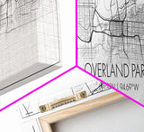 Panoramic Overland Park City Map, Kansas Art, Map Print, Minimalist Wall Art, Canvas Art, Housewarming Gift, Street Map Art, Closing Gift