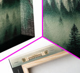 Framed Canvas Print, Pine Tree Forest, Misty Forest Landscape, Fog Covered Mountain, Nature Landscape Decor