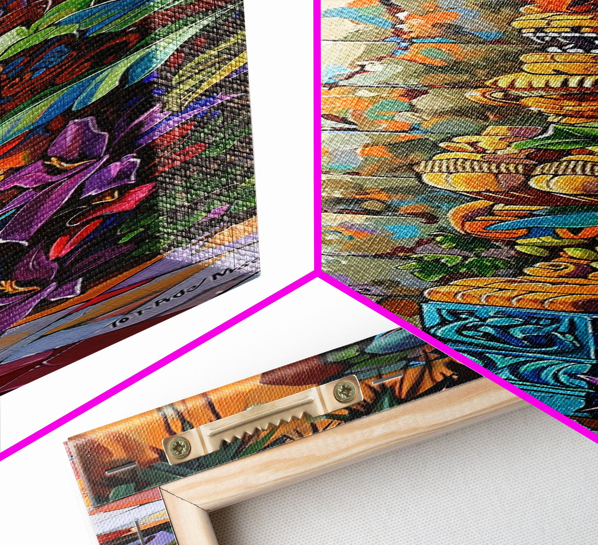 Colorful Tiki Wall Art Print Framed on Canvas, Long Narrow Wall Art for Beach House, Beach Themed Decor, Textured Canvas Painting Printed