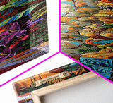 Colorful Tiki Wall Art Print Framed on Canvas, Long Narrow Wall Art for Beach House, Beach Themed Decor, Textured Canvas Painting Printed