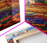 Framed and Printed Canvas Painting of Colorful Tuscan Countryside, Gouache Textured Canvas Painting, Botanical Wall Art Print, Skinny Art