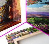 Oversized Texture Mountain Landscape Art Framed and Printed on Canvas, Vertical Impasto Painting on Canvas, Skinny Bedroom Wall Art