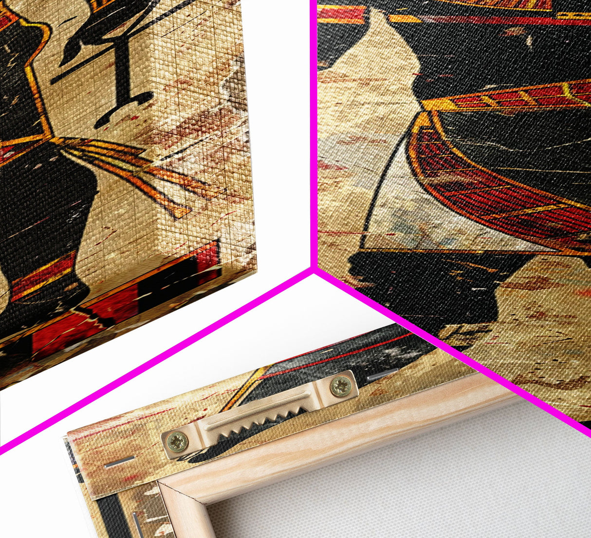 Egyptian Art Depiction of Osiris - Framed Canvas Print, Midcentury Modern Wall Art, Skinny Art, Tall Art, Living Room Decor
