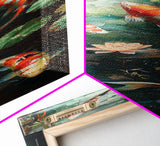 Mystic Forest Pond Koi Fish Boho Farmhouse Wall Art Framed Canvas Print Tall Art Japanese Style Art