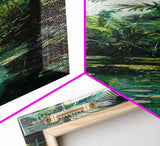 Tropical Island Paradise Scene With Mountain Reflections Skinny Art Framed Canvas Print For Living Room Or Bedroom Wall Art