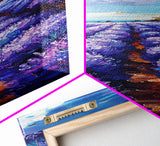Expansive Lavender Fields Under a Bright Sky, Skinny and Tall Art, Bold Framed Canvas Print, Landscape Wall Art