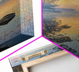 Calm River Reflection with a Lone Boat, Skinny and Tall Art, Serene Landscape Framed Canvas Print, Tranquil Wall Art