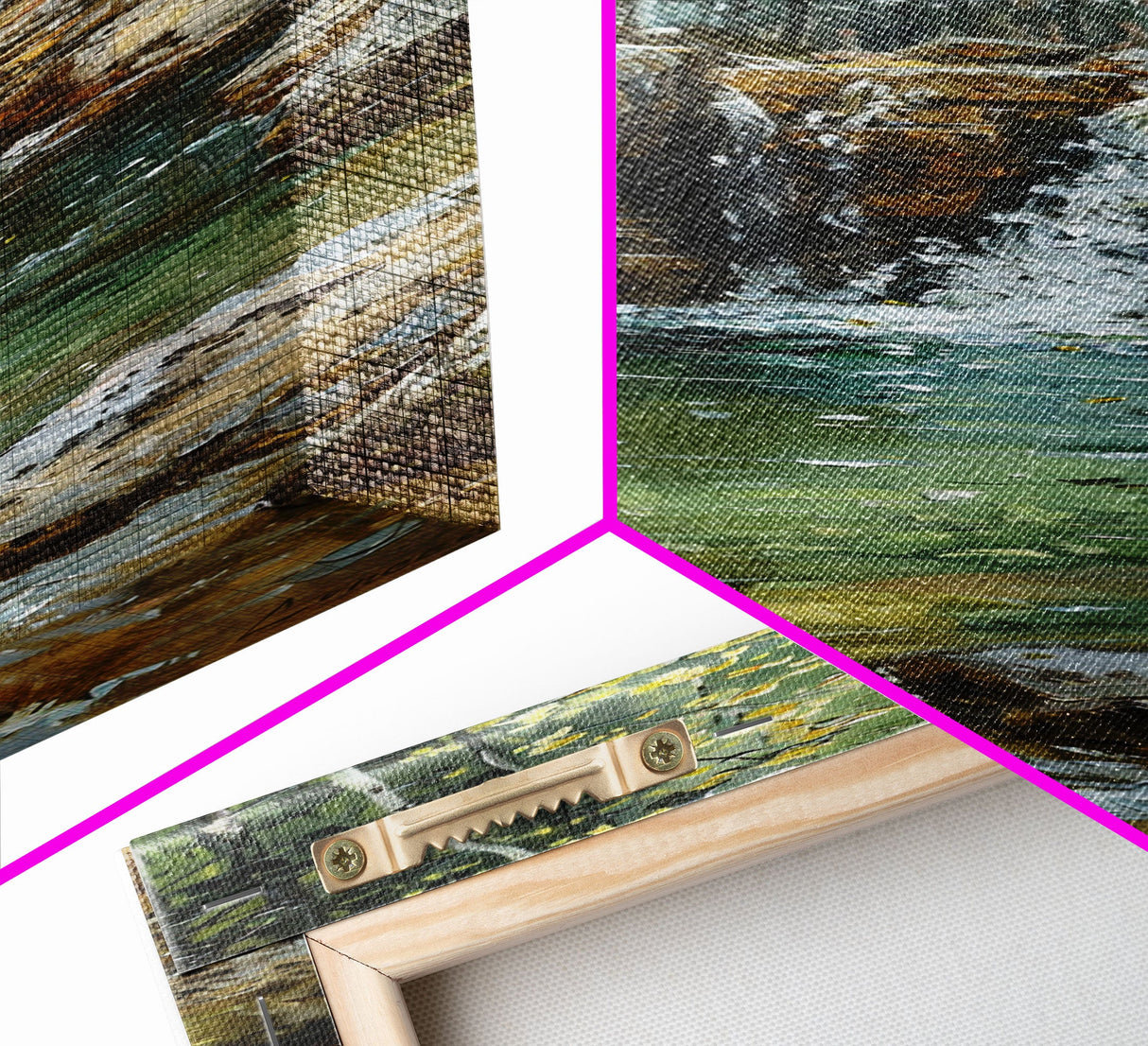 Framed Canvas Print Skinny Art of a Serene Waterfall Cascading into a Tranquil Pool in a Lush Forest Landscape, Perfect Tall Art for Nature Lovers