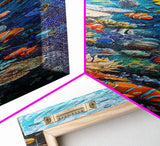 Vibrant Coral Reef Underwater Scene Featuring Diverse Tropical Fish on a Framed Canvas Print Skinny Art Piece