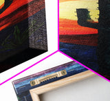Desert Landscape with Saguaro Cactus Silhouette Against a Fiery Sunset on a Framed Canvas Print Skinny Art Piece