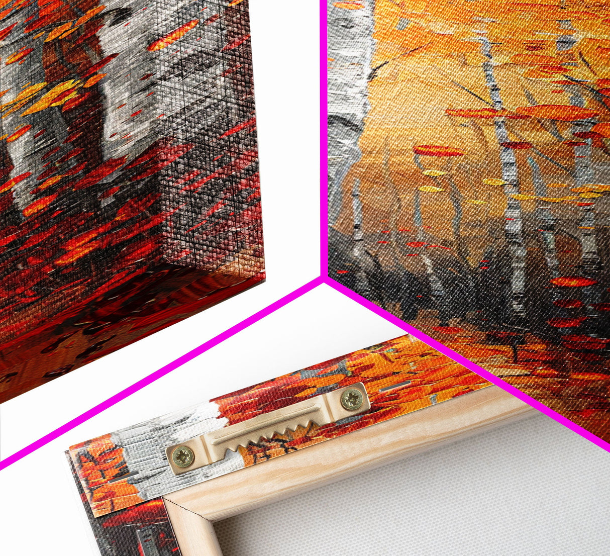 Fall Birch Tree Forest, Framed Canvas Print, Skinny / Tall Wall Art, Living Room Decor, Landscape Painting, Nature Decor