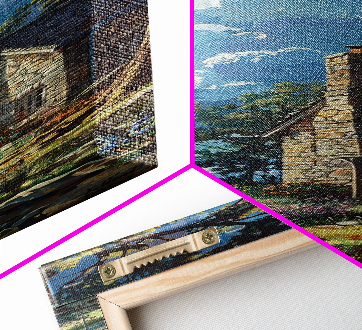 The Log Cabin Framed Canvas Print, Skinny Tall Wall Art, Statement Piece, Living Room Art, Springtime Landscape Painting, Rustic Farmhouse Decor