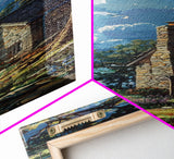 The Log Cabin Framed Canvas Print, Skinny Tall Wall Art, Statement Piece, Living Room Art, Springtime Landscape Painting, Rustic Farmhouse Decor