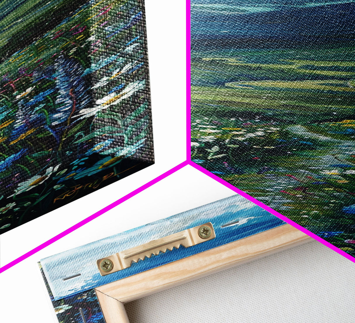 Secret Path Through The Wild Flowers, Framed Canvas Print, Unique Wall Art, Minimalist Landscape Painting, Wood Frame Art, Sofa Decor, Springtime Art