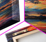 Sunset At The Lake, Framed Canvas Print, Colorful Gift Idea, Housewarming, Tall / Skinny Panoramic Painting Print, Living Room Wall Art