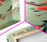 Elegant Birds on Branches Skinny Art Tall Art Japanese Ukiyo-e Inspired Bird and Nature Framed Canvas Print